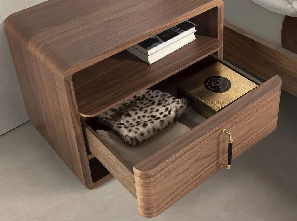 Tables de nuit - Table de chevet en noyer et PVC noir - ANGEL CERDÁ