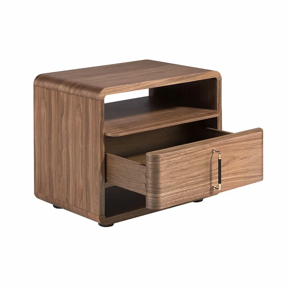 Tables de nuit - Table de chevet en noyer et PVC noir - ANGEL CERDÁ