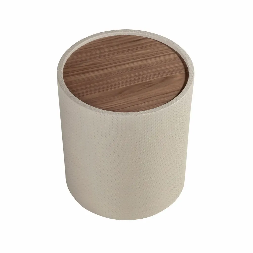Tables basses - Table d’appoint ronde en noyer, noyer et bois rembourré en similicuir couleur sable - ANGEL CERDÁ