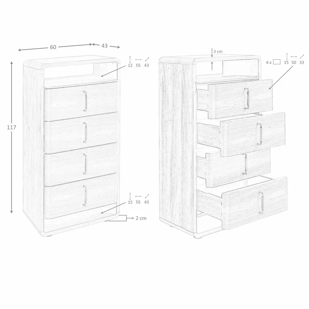Chests of drawers - Walnut and black PVC chest of drawers - ANGEL CERDÁ