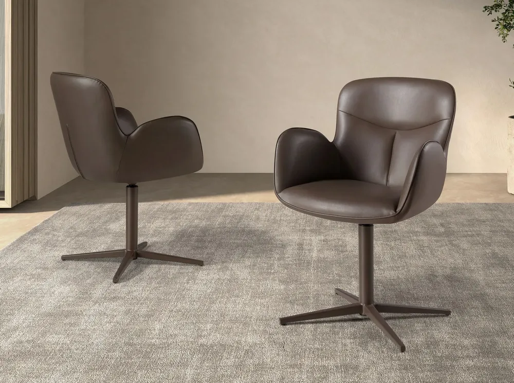 Chaises - Chaise pivotante en similicuir marron chocolat - ANGEL CERDÁ