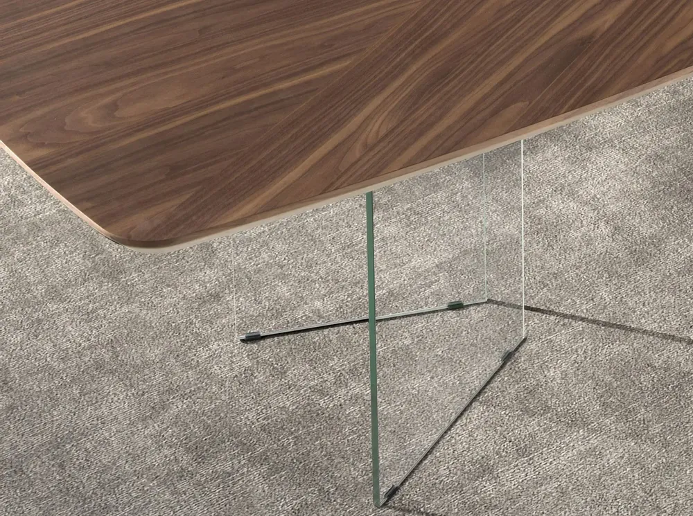 Dining Tables - Oval barrel dining table in walnut and tempered glass - ANGEL CERDÁ