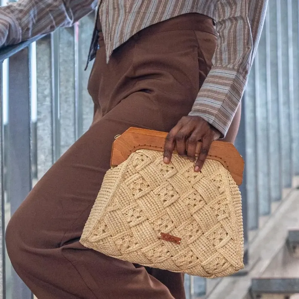 Sacs et cabas - Sac raphia crocheté-tressé croisé  KIKI (Naturel) - KLEO