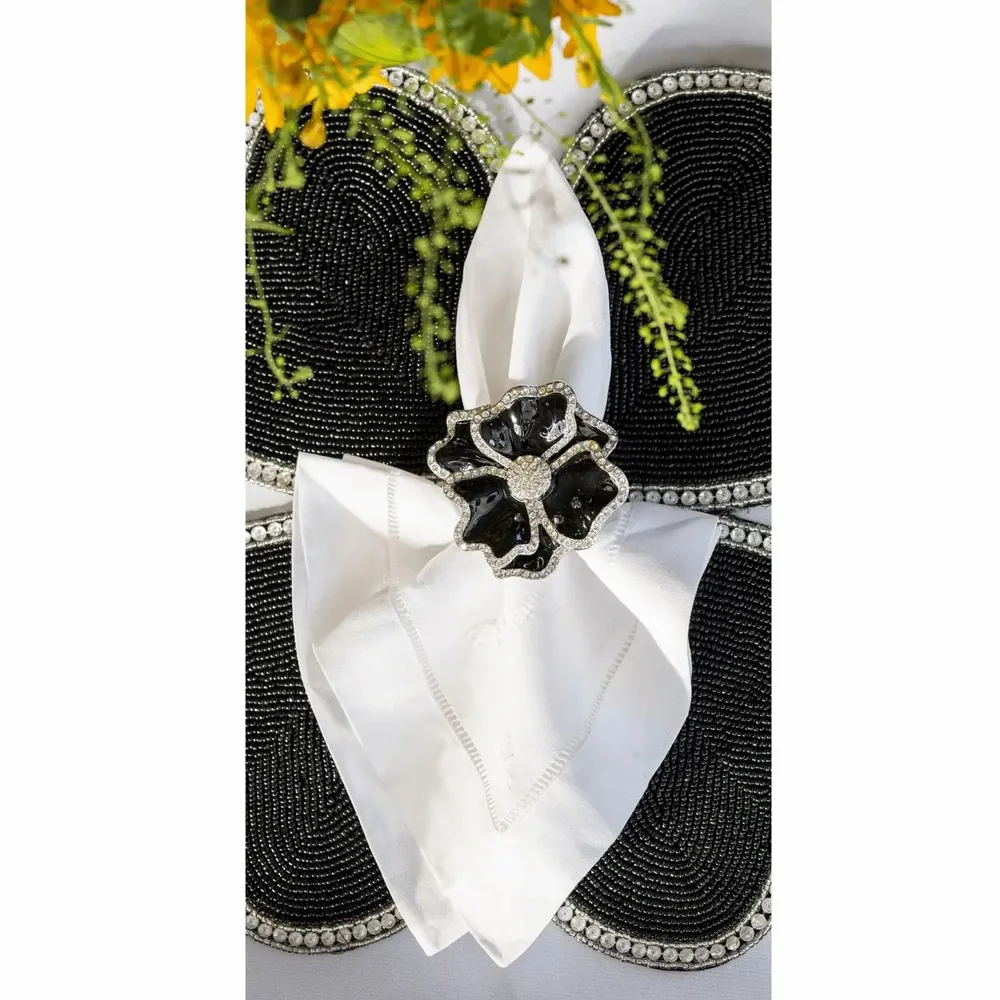 Assiettes au quotidien - Lot de 4 ronds de serviette 3D Flower - TIME FOR TEA