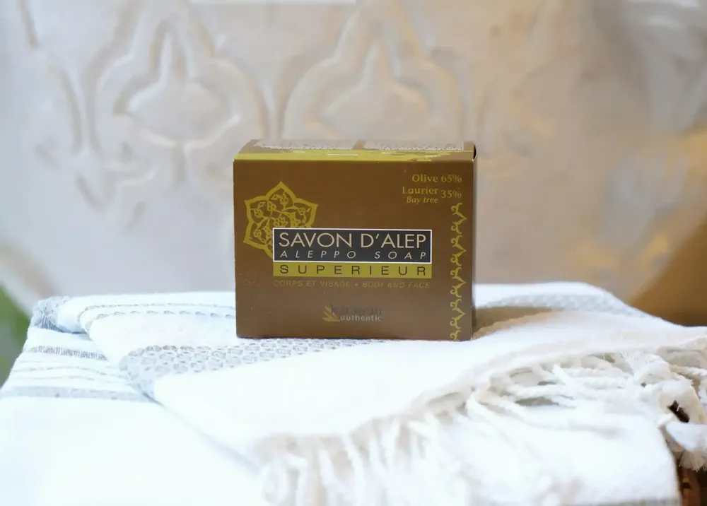 Soaps - SUPERIOR ALEPPO SOAP - 35% OLIVE AND BAY OIL - IN BOX - KARAWAN AUTHENTIC