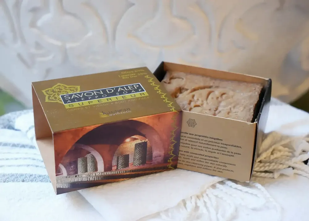 Soaps - SUPERIOR ALEPPO SOAP - 35% OLIVE AND BAY OIL - IN BOX - KARAWAN AUTHENTIC