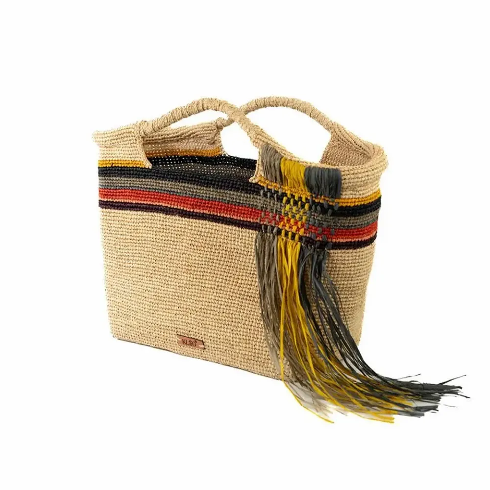 Sacs et cabas - Sac raphia à franges et pochette amovible ROSA - KLEO