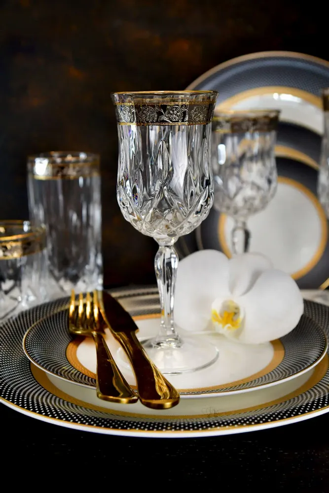 Verres à pied - Verres à vin de 150 ml avec décoration en platine -Opera Platin OCC - COMBI POLAND GLASS DECORATOR