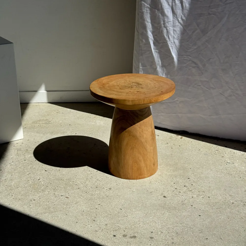 Coffee tables - Natural solid mango wood side table with conical base - OFFICE OBJETS