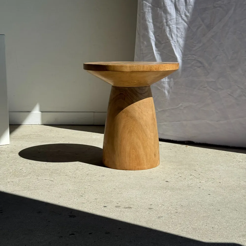 Coffee tables - Natural solid mango wood side table with conical base - OFFICE OBJETS