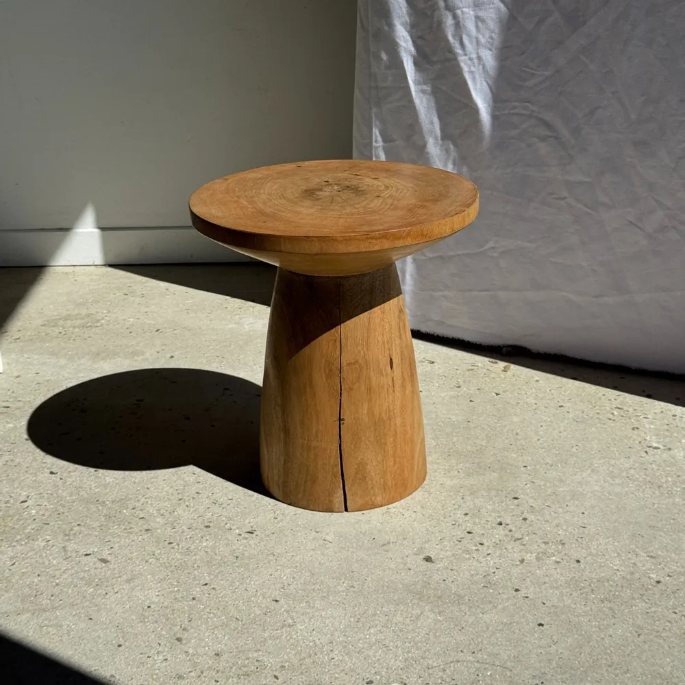 Coffee tables - Natural solid mango wood side table with conical base - OFFICE OBJETS