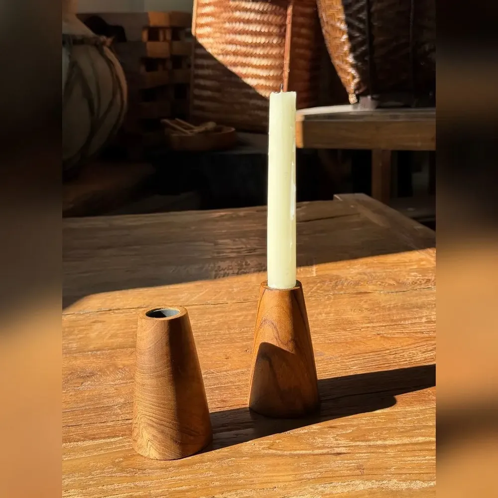 Bougeoirs et photophores  - Bougeoir circulaire conique en teck monoxyle H10 D6 - OFFICE OBJETS
