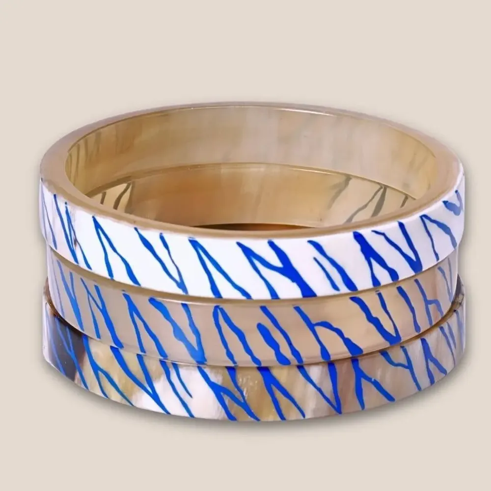 Bijoux - Bracelet Corne 10mm Zébre Bleu Majo 15 - VENTILLO - MALUNE