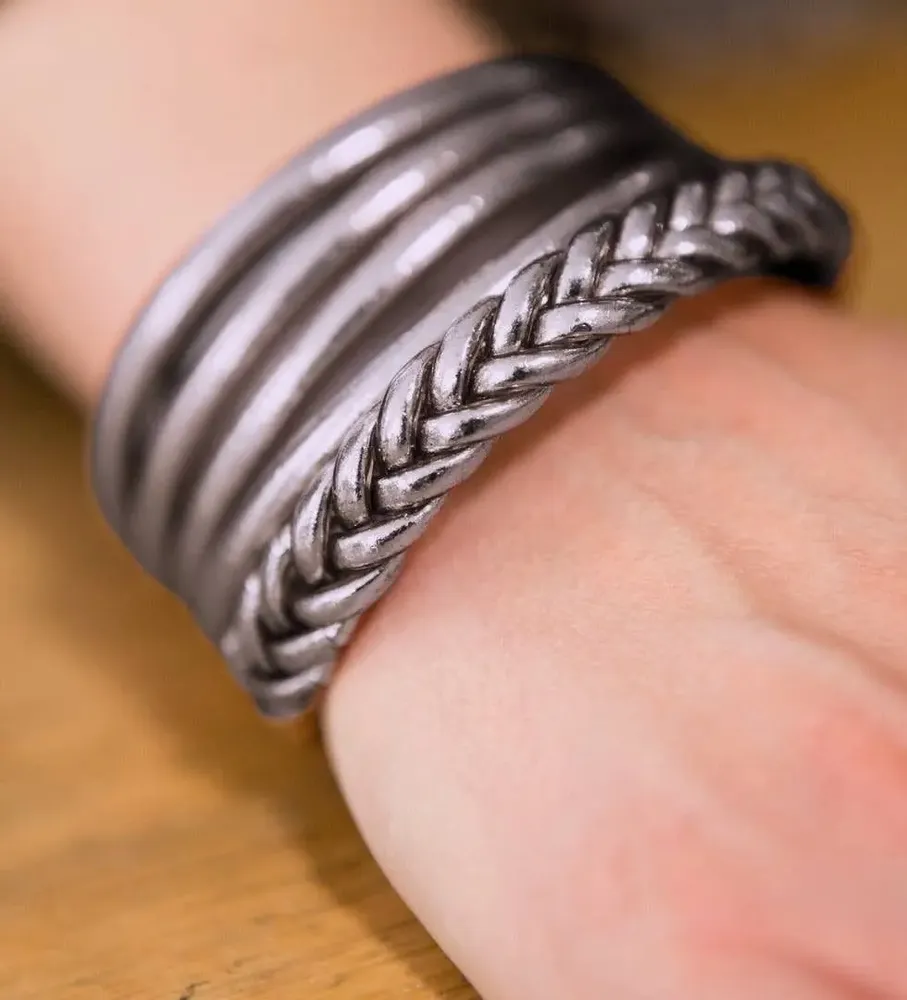 Bijoux - Jonc Bouddhiste Traditionnel Tresse Argent Antique-Taille M - VENTILLO - MALUNE