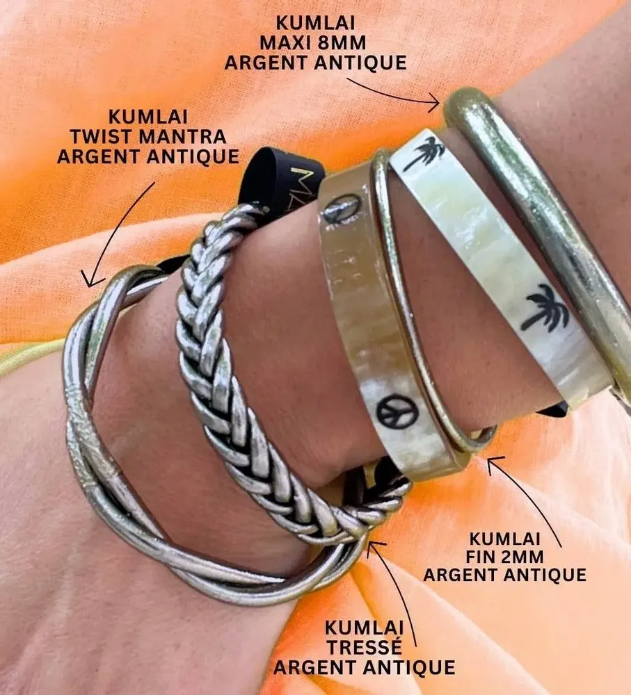 Bijoux - Jonc Bouddhiste Twist Mantra Argent Antique- M 62mm - VENTILLO - MALUNE