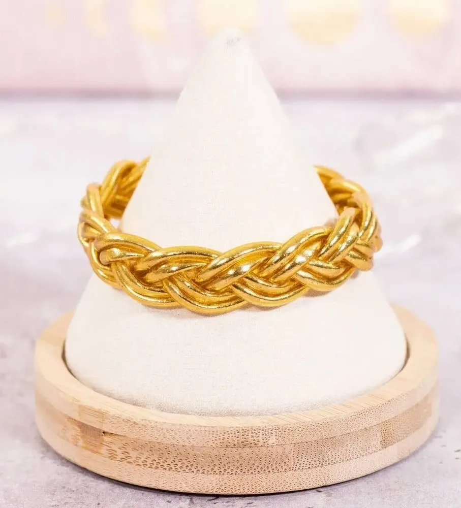 Jewelry - Jonc Bouddhiste Tresse Double Dore - JOLIE JULIE