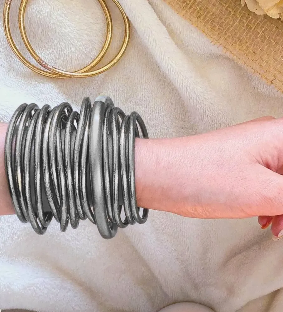 Bijoux - Jonc Bouddhiste Fin Argent Antique - JOLIE JULIE