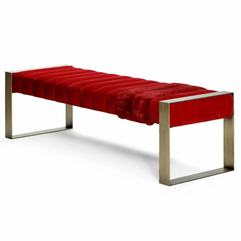 Benches for hospitalities & contracts - Dawn Bench, Velvelt, Fur, COM option, feet in Light Bronze brass - DUISTT