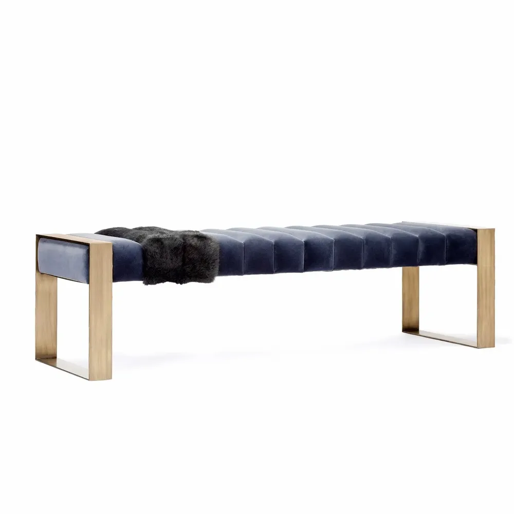 Benches for hospitalities & contracts - Dawn Bench, Velvelt, Fur, COM option, feet in Light Bronze brass - DUISTT