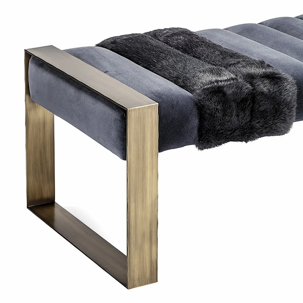 Benches for hospitalities & contracts - Dawn Bench, Velvelt, Fur, COM option, feet in Light Bronze brass - DUISTT