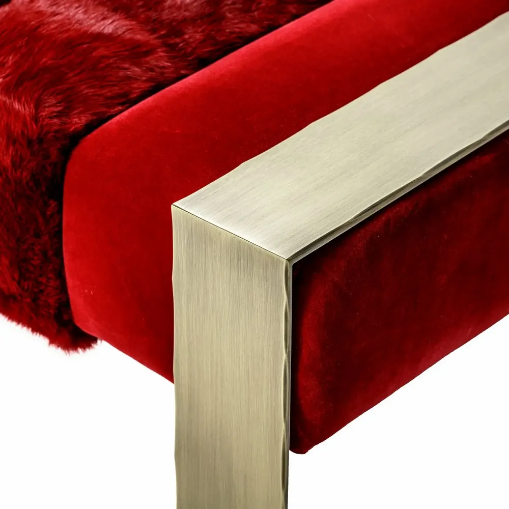 Benches for hospitalities & contracts - Dawn Bench, Velvelt, Fur, COM option, feet in Light Bronze brass - DUISTT