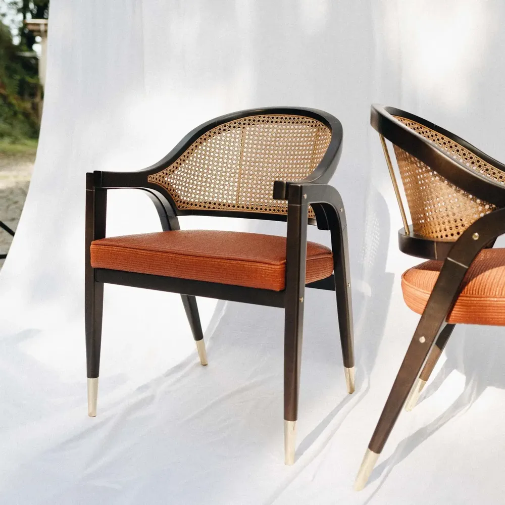 Chairs for hospitalities & contracts - Wormley Dining Chair in Sikomoro, Natural Cane and Brass Details - DUISTT