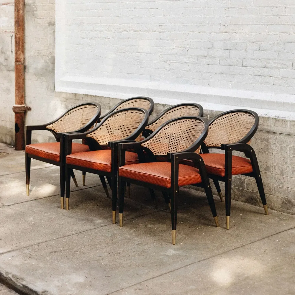 Chairs for hospitalities & contracts - Wormley Dining Chair in Sikomoro, Natural Cane and Brass Details - DUISTT