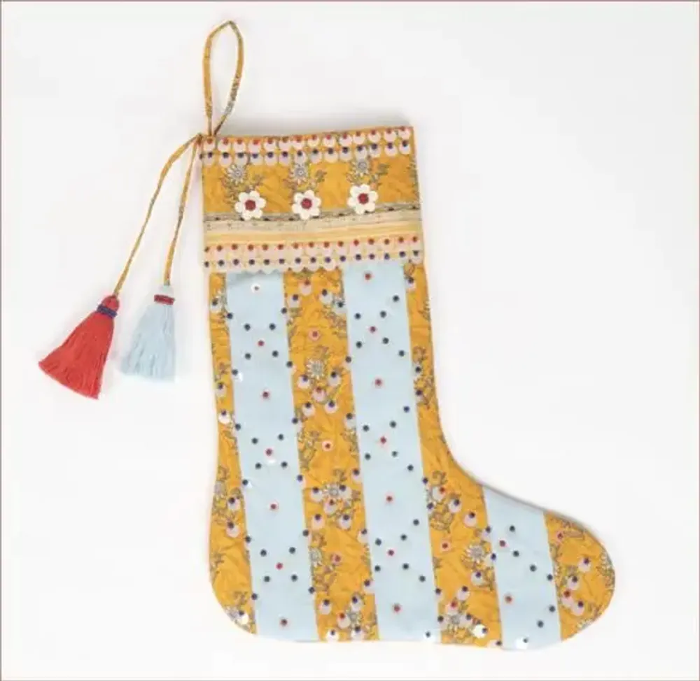 Guirlandes et boules de Noël - Chaussette de Noël Precious Grid fabriquée à partir de saris recyclés - I WAS A SARI