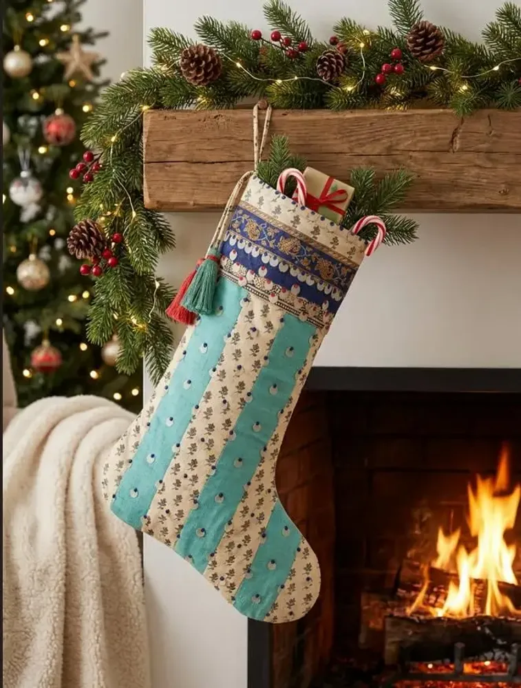 Christmas garlands and baubles - Precious zero-waste polka dot christmas stocking - I WAS A SARI