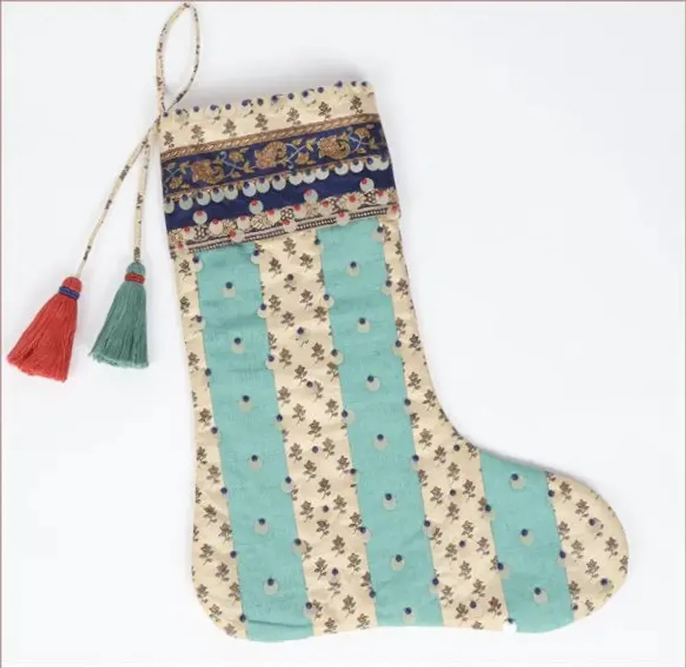 Christmas garlands and baubles - Precious zero-waste polka dot christmas stocking - I WAS A SARI
