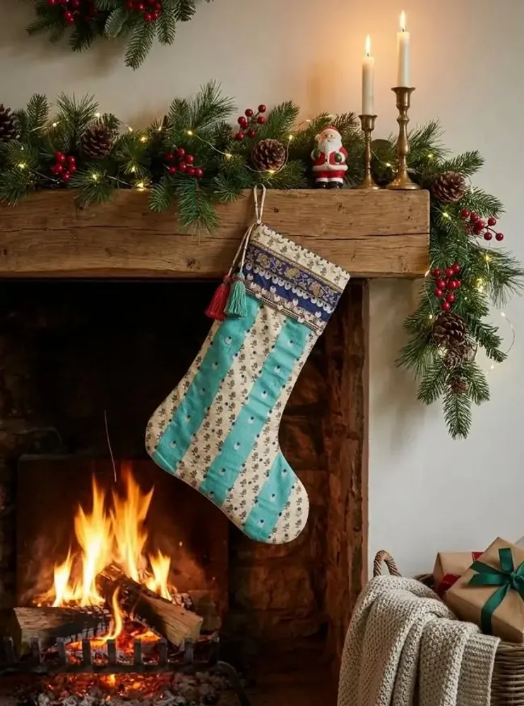 Christmas garlands and baubles - Precious zero-waste polka dot christmas stocking - I WAS A SARI