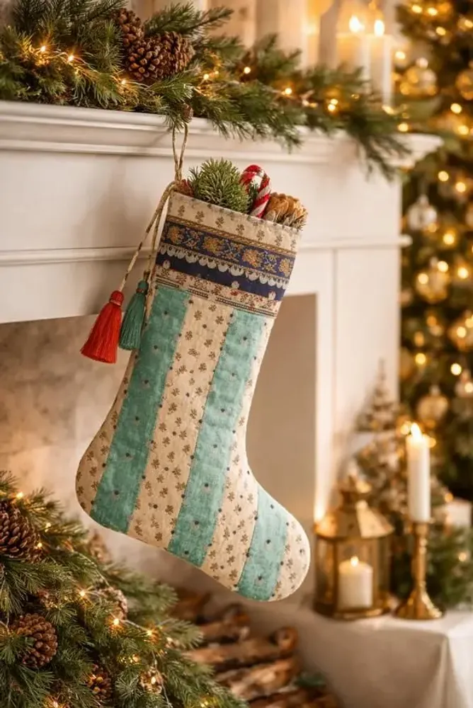 Christmas garlands and baubles - Precious zero-waste polka dot christmas stocking - I WAS A SARI