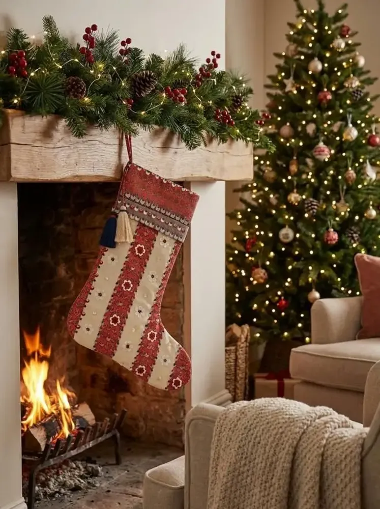 Guirlandes et boules de Noël - Une précieuse chaussette de Noël fleurie zéro déchet - I WAS A SARI