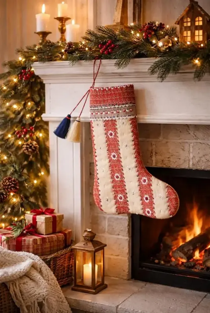 Guirlandes et boules de Noël - Une précieuse chaussette de Noël fleurie zéro déchet - I WAS A SARI