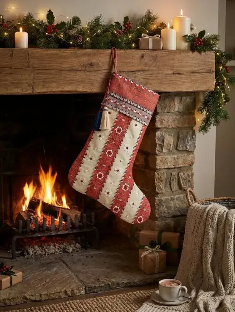 Guirlandes et boules de Noël - Une précieuse chaussette de Noël fleurie zéro déchet - I WAS A SARI