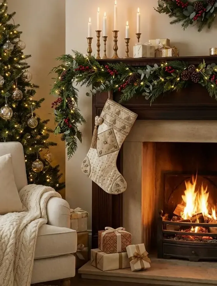 Guirlandes et boules de Noël - Précieuse chaussette de Noël en patchwork de sari recyclée. - I WAS A SARI