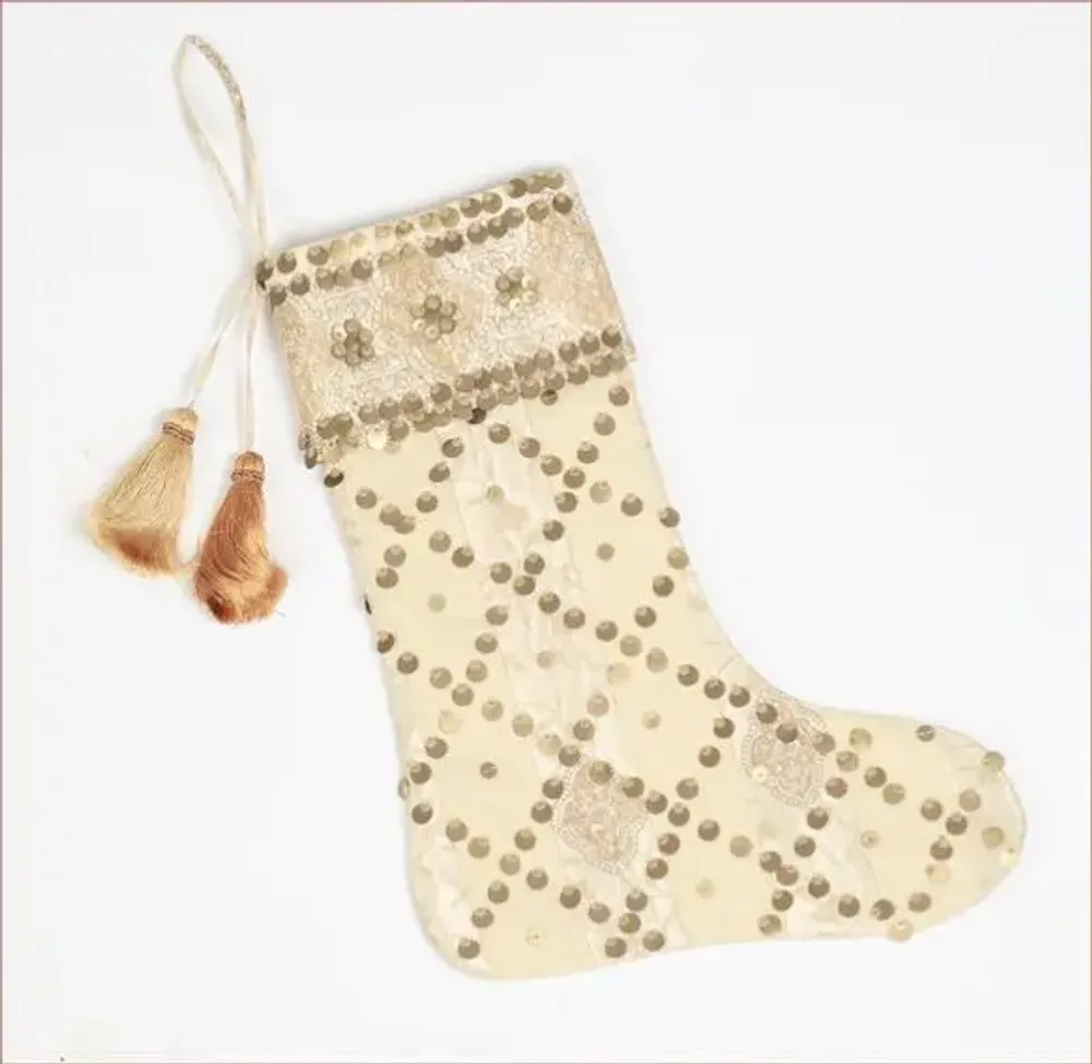 Guirlandes et boules de Noël - Chaussettes de Noël à rayures précieuses fabriquées à partir de saris - I WAS A SARI