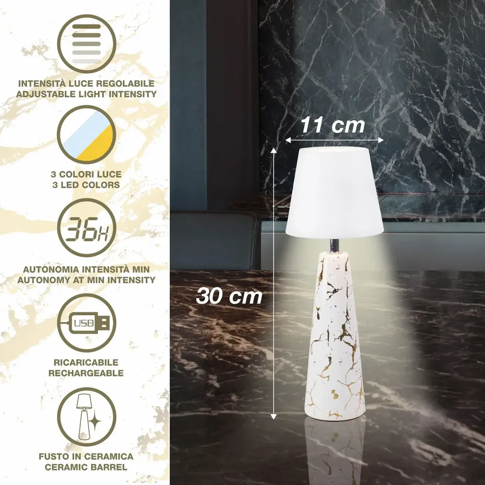 Lampes de table - BEPER P207ILI500 Lampe de table rechargeable sans fil MARBRE - BEPER SRL