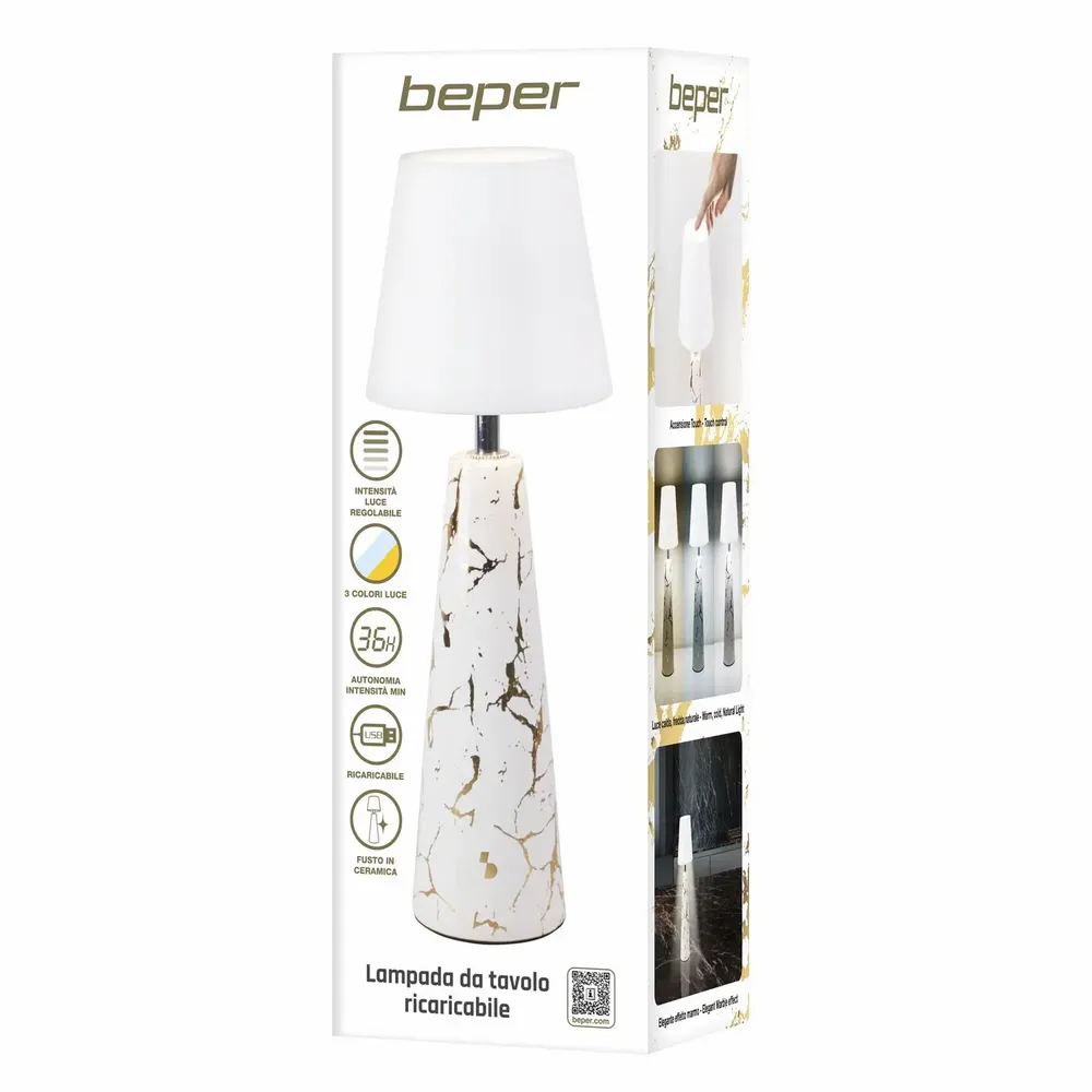 Lampes de table - BEPER P207ILI500 Lampe de table rechargeable sans fil MARBRE - BEPER SRL