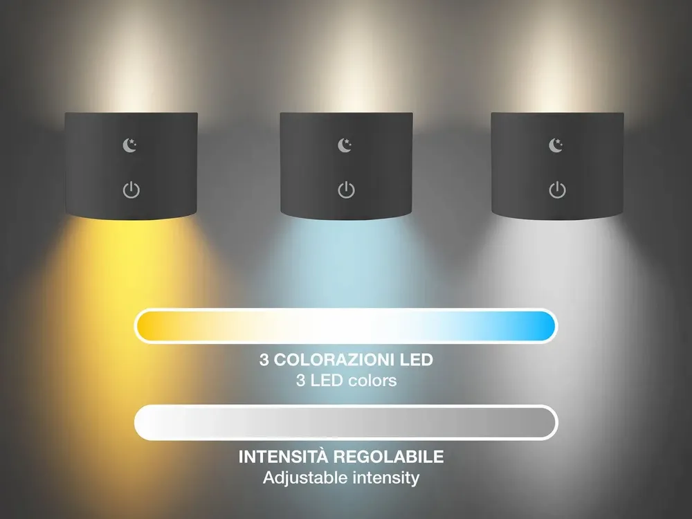 Lampes à poser - BEPER P201UTP304 Lampe Luminì à 3 fonctions, lampe avec clip et accessoire mural inclus, câble USB rechargeable inclus, tactile, noir - BEPER SRL