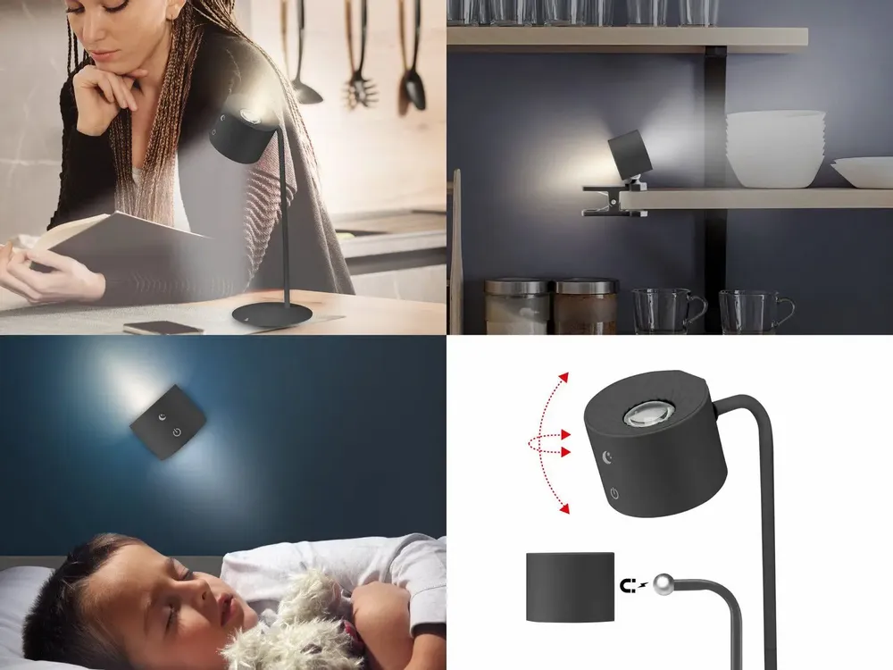 Lampes à poser - BEPER P201UTP304 Lampe Luminì à 3 fonctions, lampe avec clip et accessoire mural inclus, câble USB rechargeable inclus, tactile, noir - BEPER SRL
