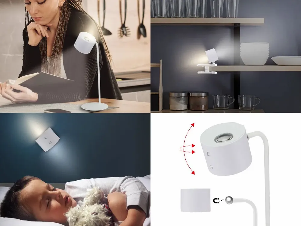 Lampes à poser - BEPER P201UTP303 Lampe Luminì à 3 fonctions, lampe avec clip et accessoire mural inclus, câble USB rechargeable inclus, tactile, blanc - BEPER SRL