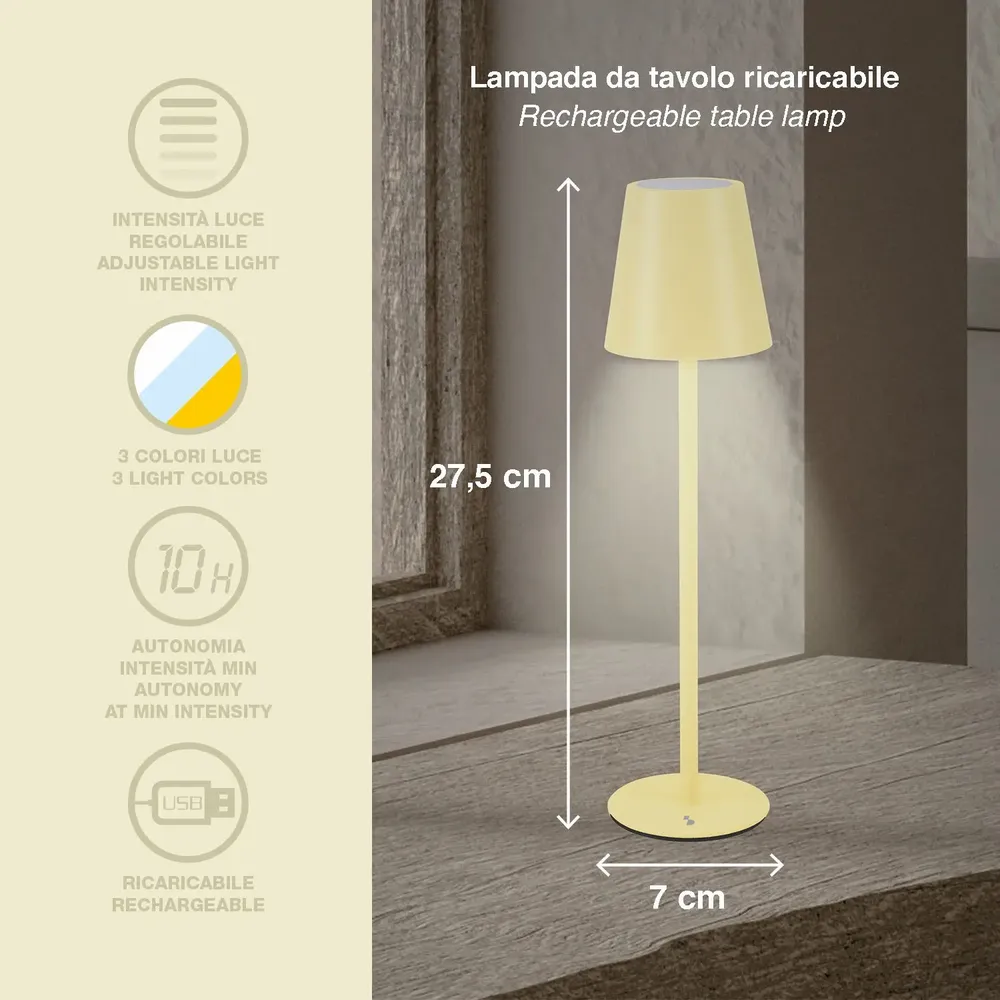 Lampes à poser - BEPER P207ILI207 Lampe de table rechargeable, lumière LED sans fil, intensité réglable, lampe de chevet, USB inclus - BEPER SRL