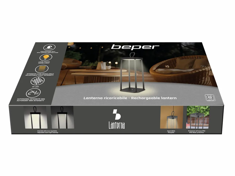 Lampes à poser - BEPER P207ILI100 Lampe de table LED sans fil, intensité réglable, rechargeable à l'extérieur et à l'intérieur, IP44, USB Type-C inclus - BEPER SRL