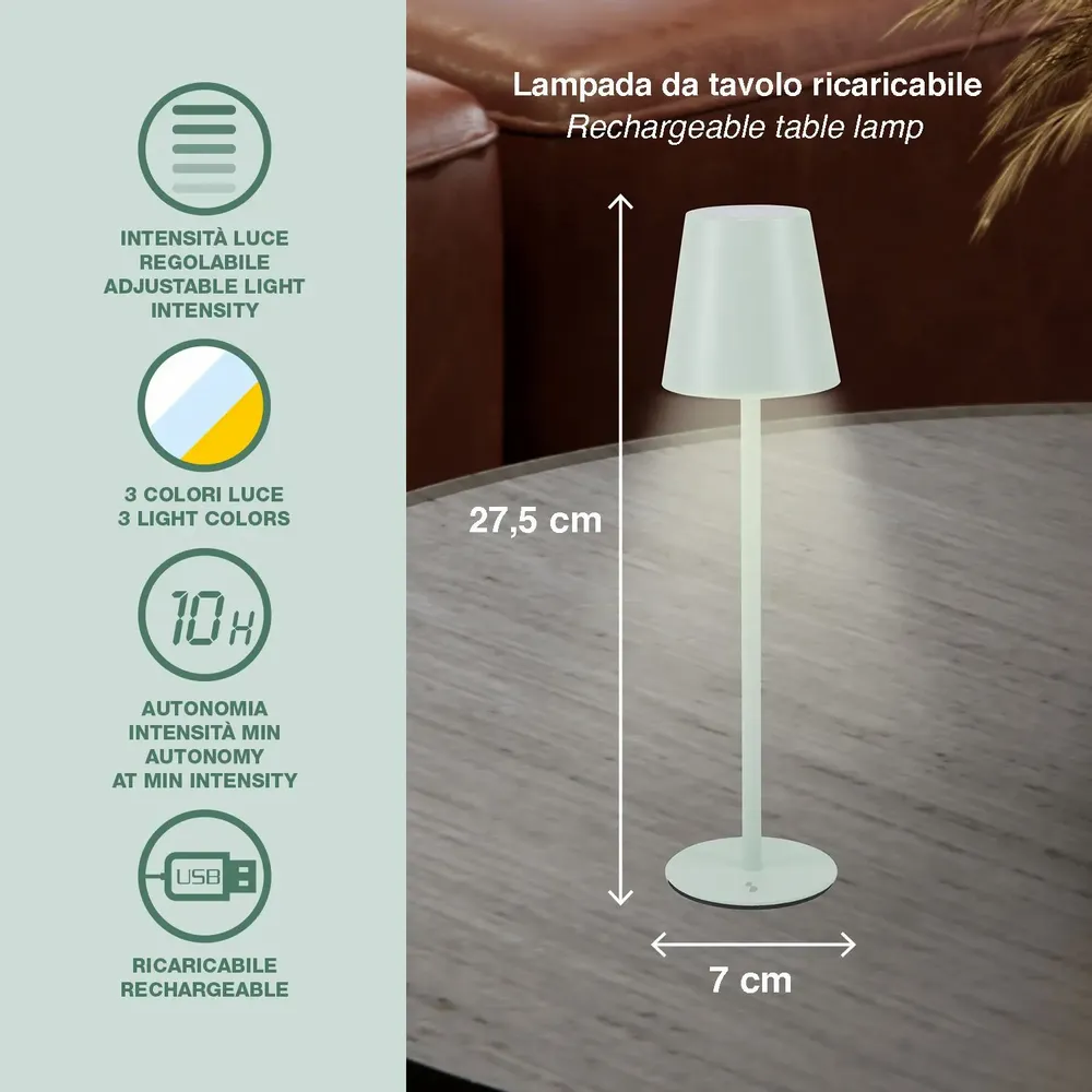 Table lamps - BEPER P207ILI208 Rechargeable Table Lamp, Wireless LED Light, Dimmable, Bedside Lamp, USB Included - BEPER SRL