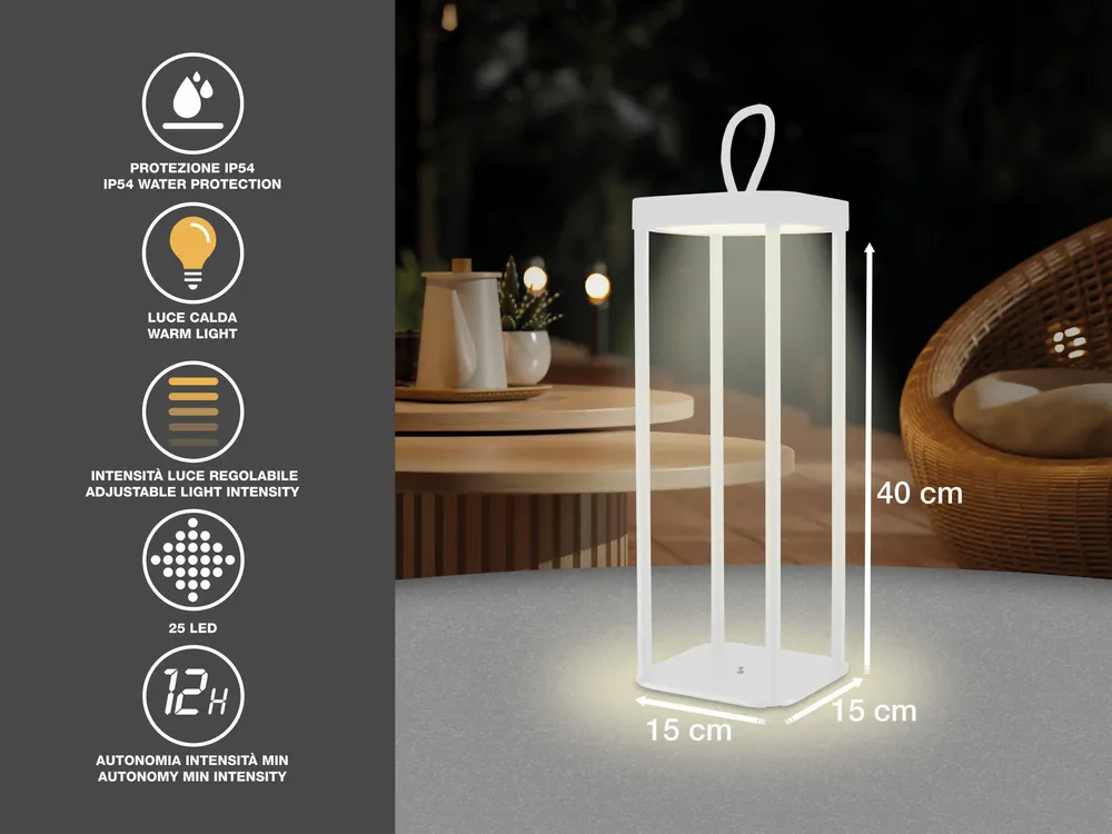 Lampes à poser - BEPER P207ILI101 Lampe de table LED sans fil, intensité réglable, rechargeable en extérieur et en intérieur, IP44, USB Type-C inclus - BEPER SRL
