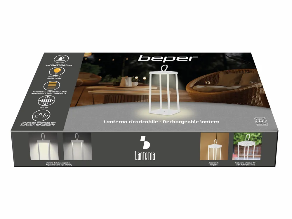 Lampes à poser - BEPER P207ILI101 Lampe de table LED sans fil, intensité réglable, rechargeable en extérieur et en intérieur, IP44, USB Type-C inclus - BEPER SRL
