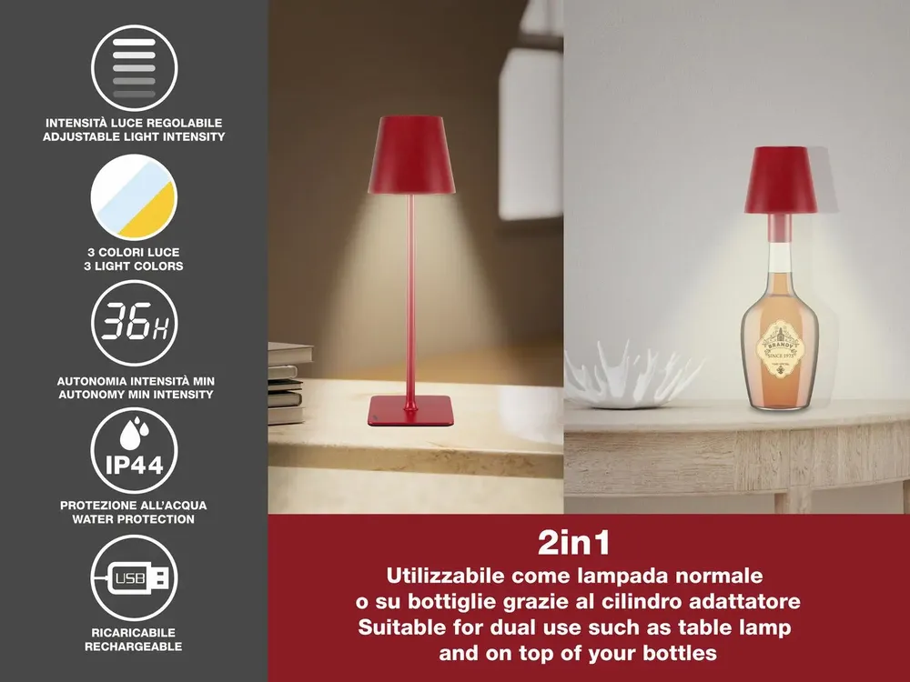 Lampes à poser - BEPER P201UTP114 Lampe de bureau 2en1 sans fil, 1,5W, tactile, rubis - BEPER SRL