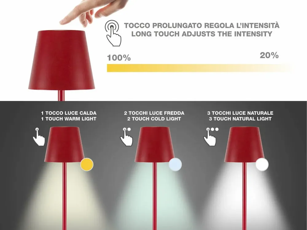 Lampes à poser - BEPER P201UTP114 Lampe de bureau 2en1 sans fil, 1,5W, tactile, rubis - BEPER SRL