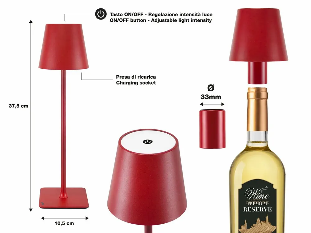 Lampes à poser - BEPER P201UTP114 Lampe de bureau 2en1 sans fil, 1,5W, tactile, rubis - BEPER SRL